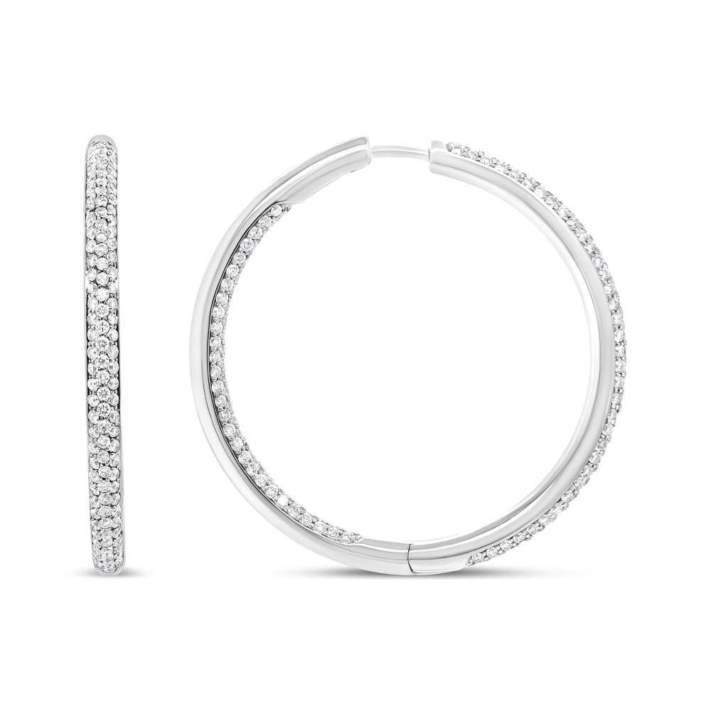 18K White Gold 2.0 Cttw Round Diamond Inner-Outer Hoop Earrings (F-G , VS1-VS2 )